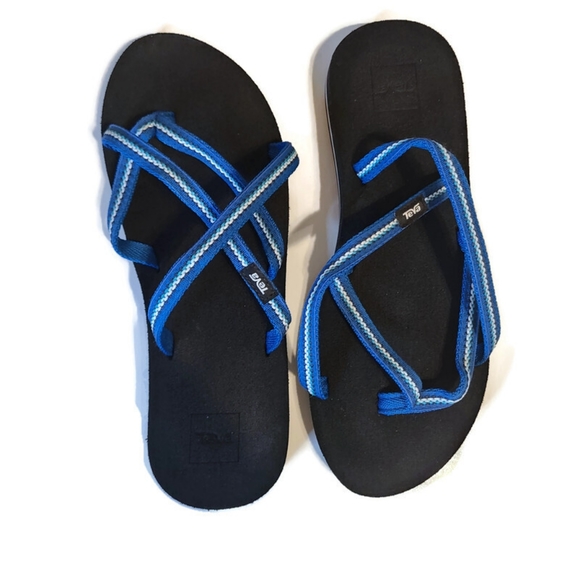 *SOLD* NEW Teva Women's Olowahu Flip Flop Sandals Linda Blue black Size 10 - Picture 2 of 6